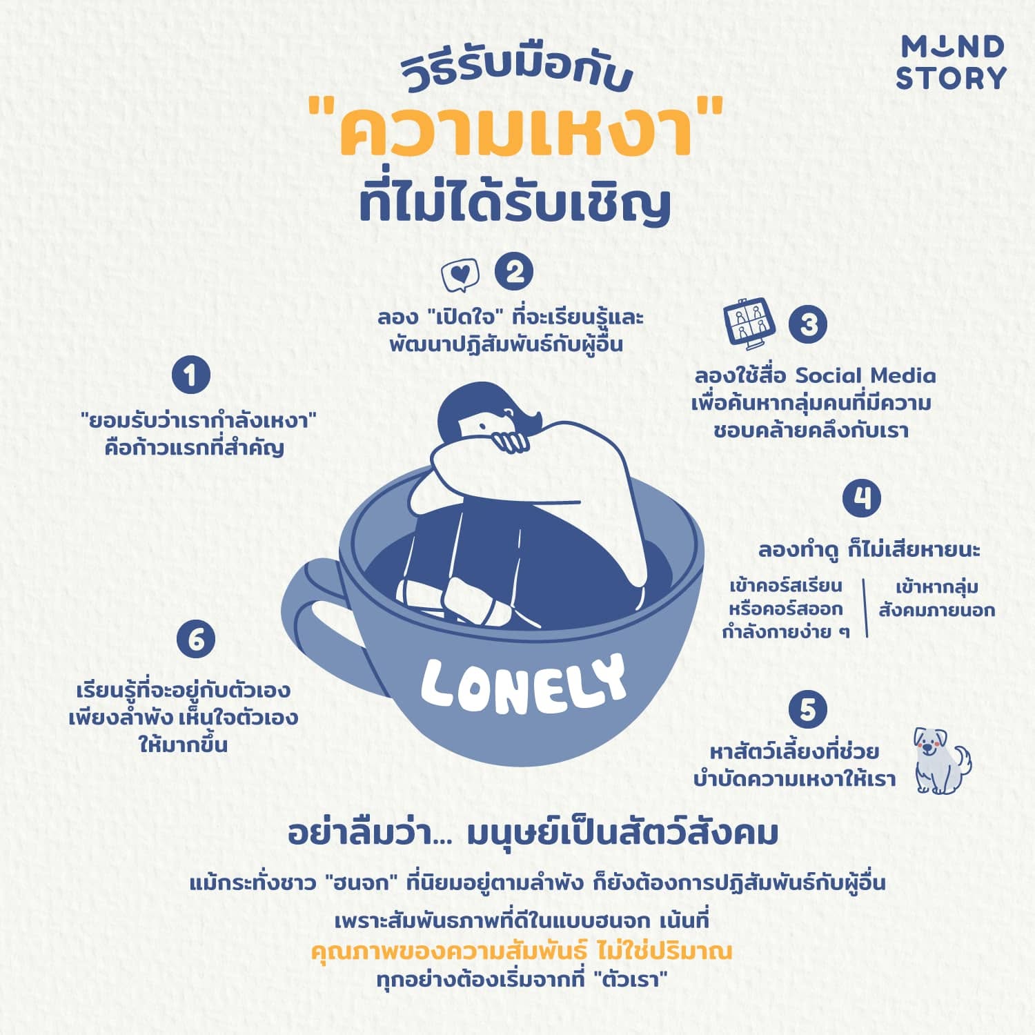 [ วิธีรับมือกับ "ความเหงา" ที่ไม่ได้รับเชิญ (เบื้องต้น) ☺️🤗 ]